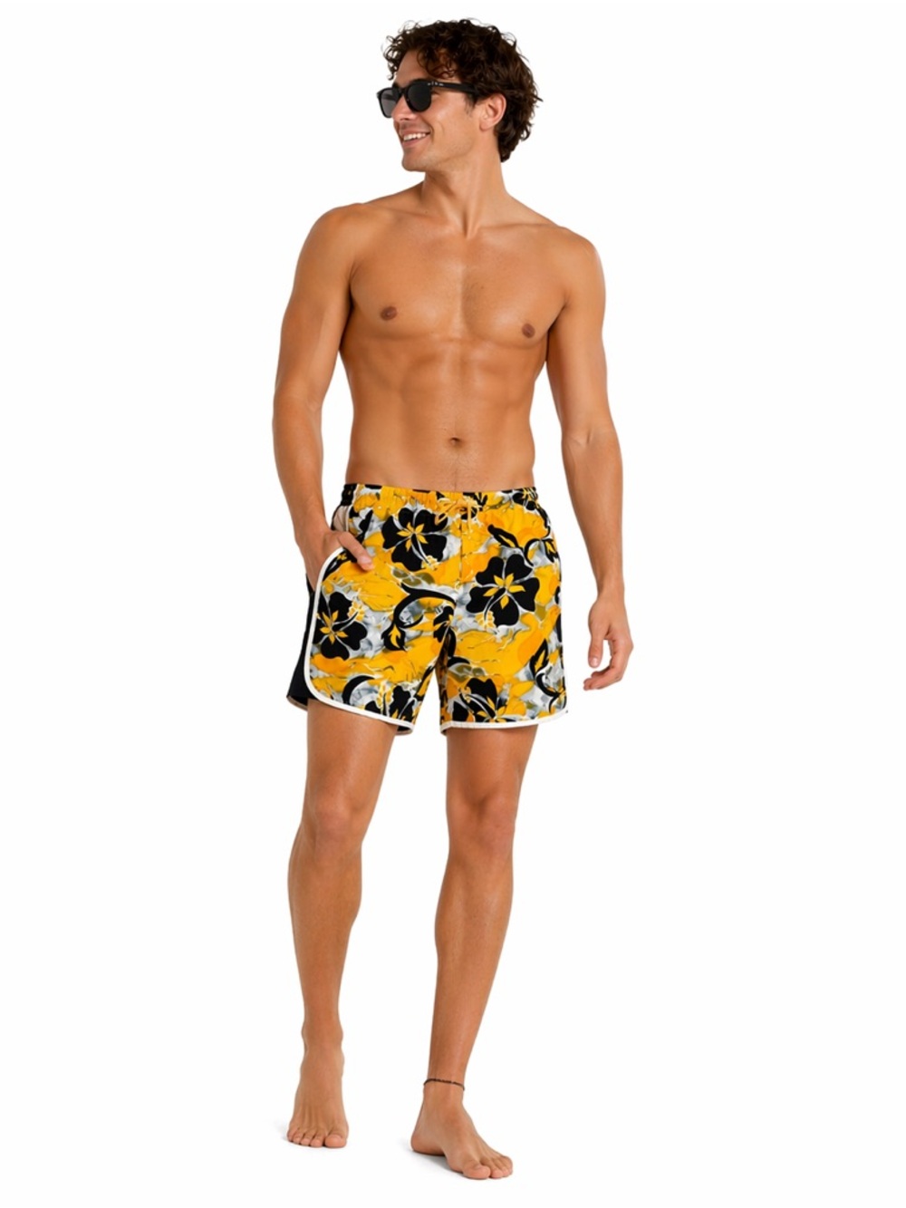 Speedo Yellow Black Floral Swim Trunks
